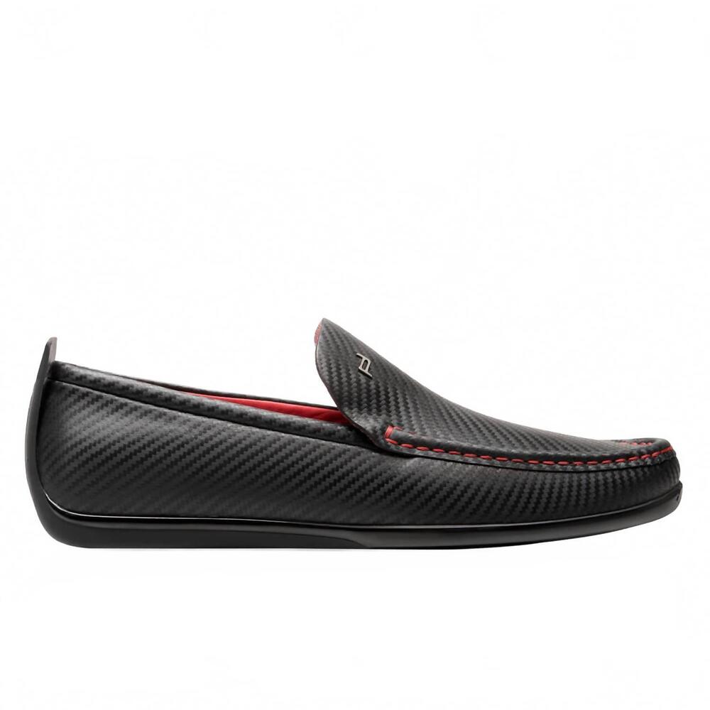 NEW PORSCHE DESIGN men's beverly hills carbon design moccasins in black/red